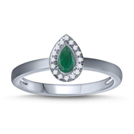 Emerald and Diamond Halo Ring- Pear