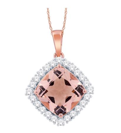 Cushion Cut Morganite and Diamond Pendant 