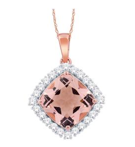 Cushion Cut Morganite and Diamond Pendant 