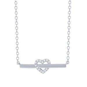 Diamond Heart Over Bar Necklace