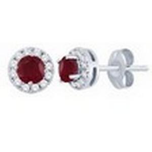 Ruby and Diamond Halo Earrings 