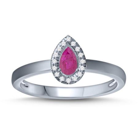 Ruby and Diamond Halo Ring- Pear