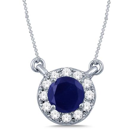 Sapphire and Diamond Halo Necklace 