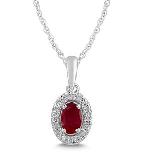 Ruby and Diamond Halo Pendant- Oval