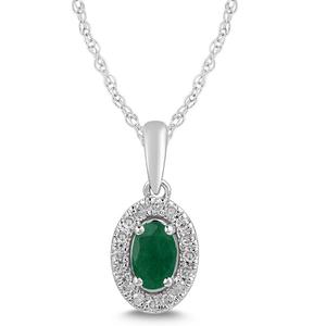 Emerald and Diamond Halo Pendant- Oval