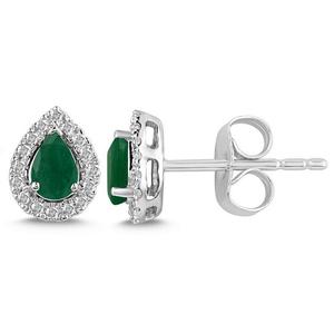 Pear Shaped Emerald and Diamond Halo Earrings