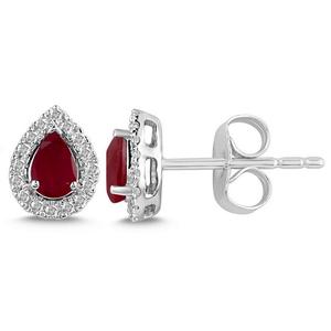 Pear Shaped Ruby and Diamond Halo Earrings 