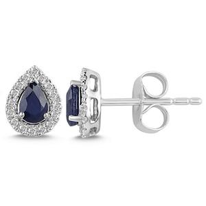 Pear Shaped Sapphire and Diamond Halo Earrings 