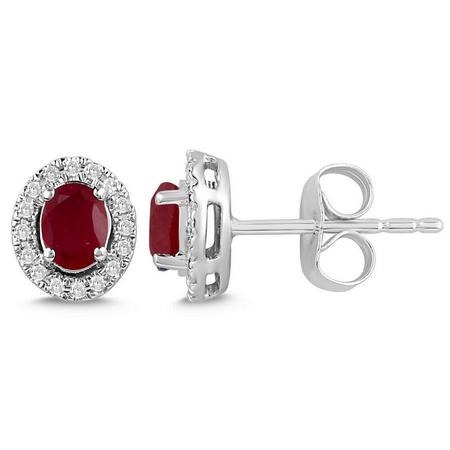 Oval Shaped Ruby and Diamond Halo Earrings 