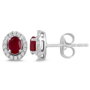 Oval Shaped Ruby and Diamond Halo Earrings 