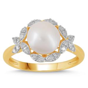 Pearl Ring with Diamond Halo