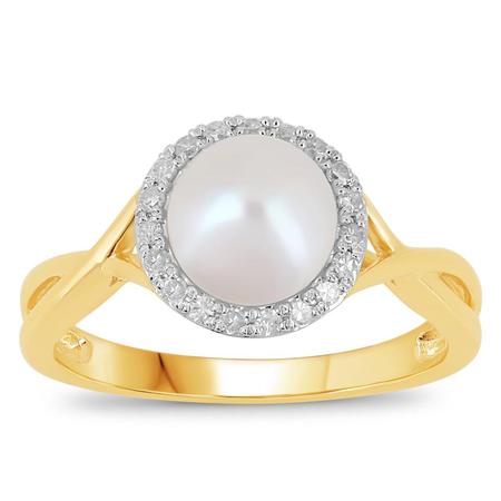 Pearl and Diamond Halo Ring