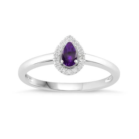 Pear Shaped Birthstone Ring- Amethyst